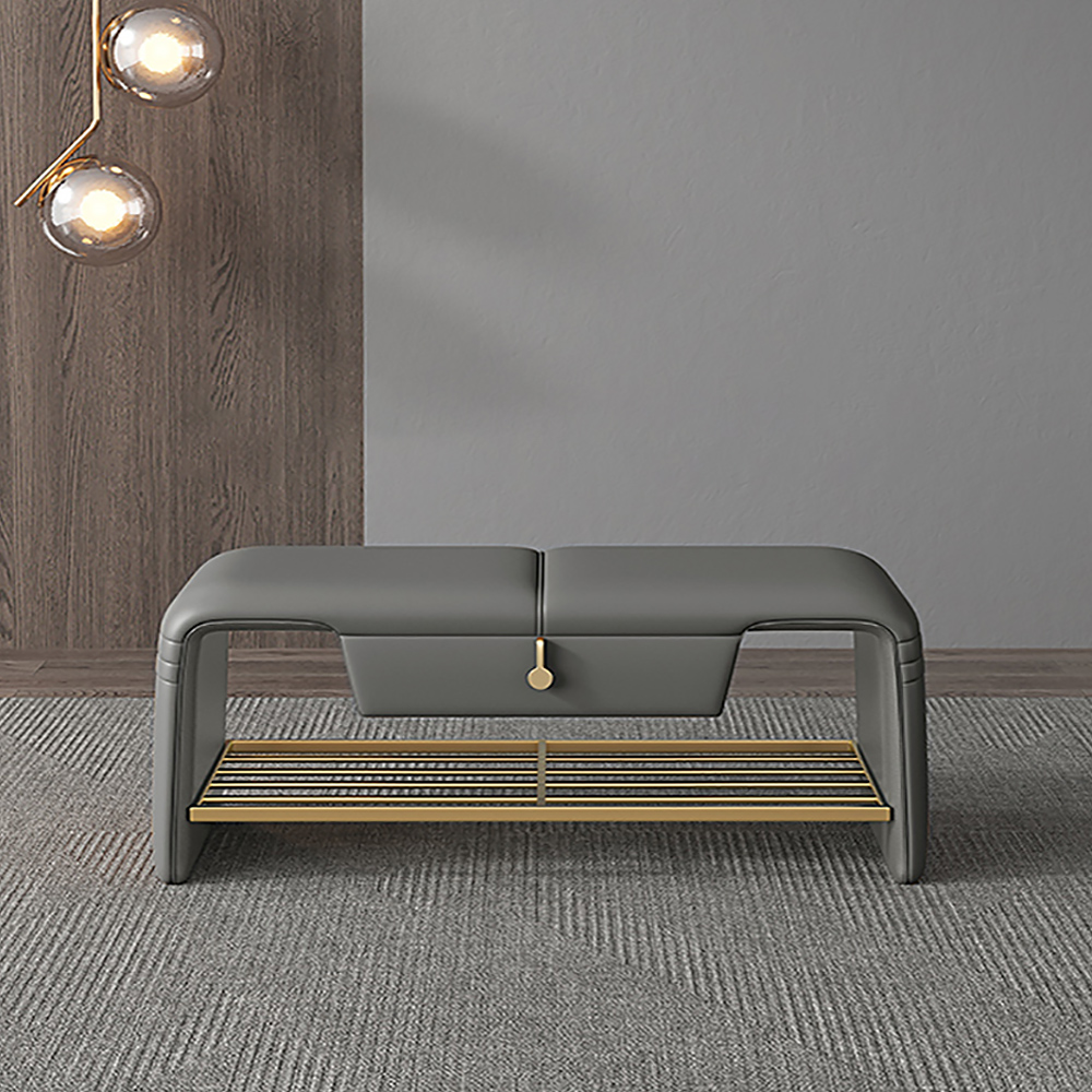 

42.5" Modern Entryway Bench Leather Upholstery with Drawer and Open Shoe Storage Shelf
