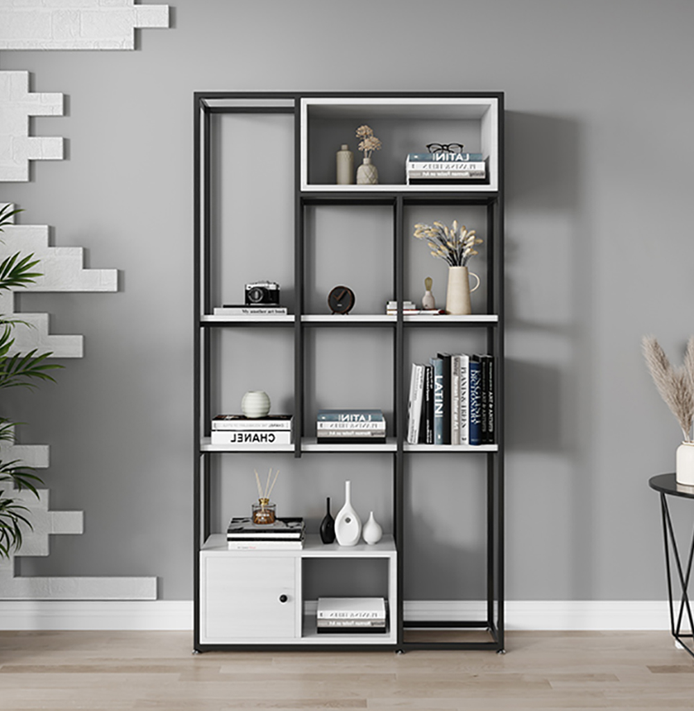

Contemporary Standing Bookshelf with Door in White