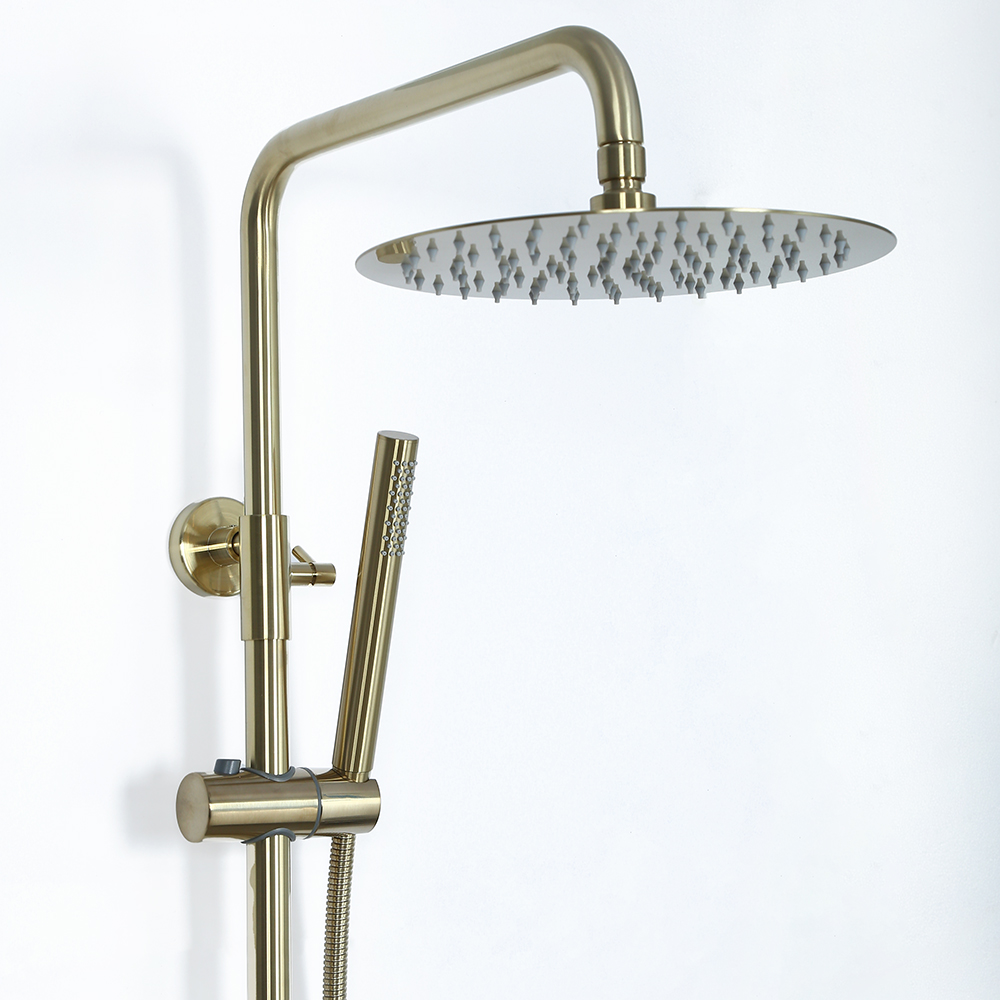 Brushed Gold Exposed Rainfall Shower Mixer with Handshower & Bath Filler Solid Brass