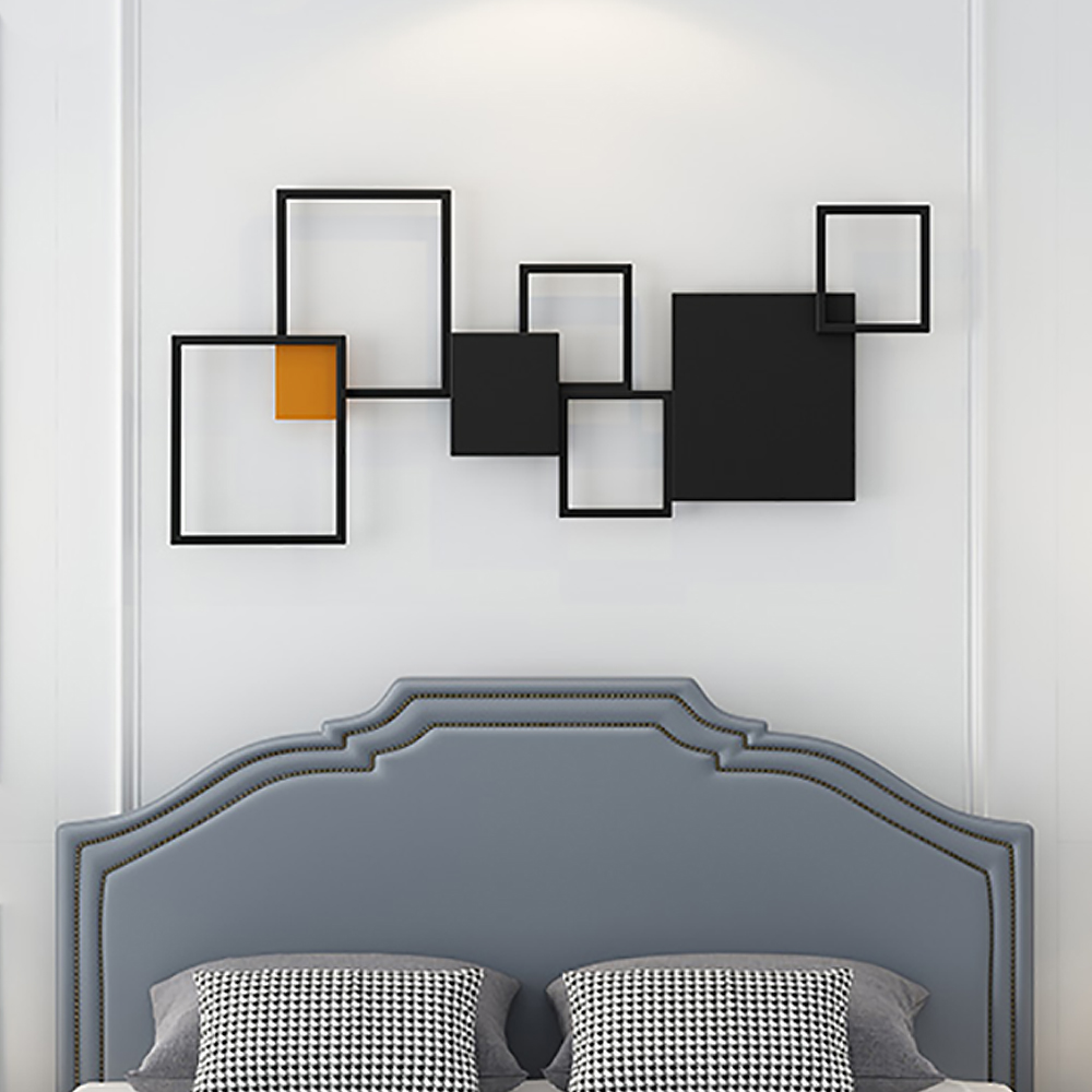 Geometric Rectangle Black & Orange Overlapping Metal Wall Decor