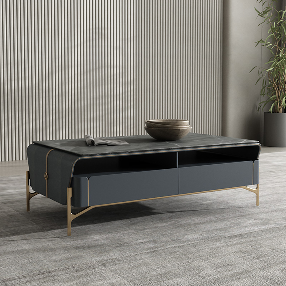 

51.2" Modern Coffee Table with Storage with Stone Top & Wood Drawers