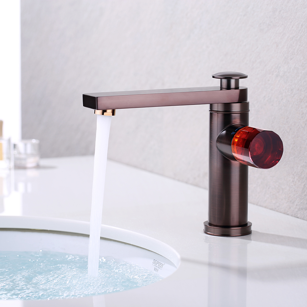 

Bronze Single Glass Handle Bathroom Sink Faucet 1-Hole Solid Brass