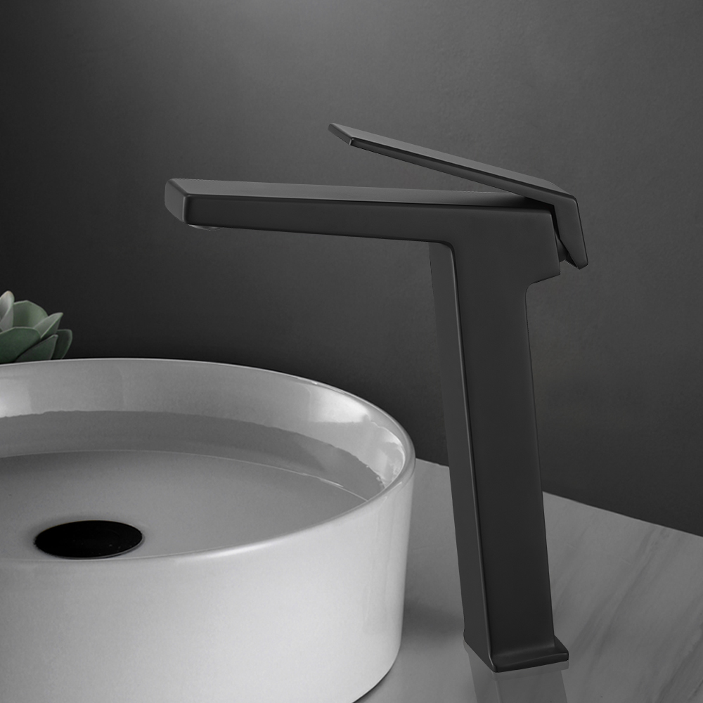 

Black Single Handle Bathroom Vessel Faucet 1-Hole Solid Brass