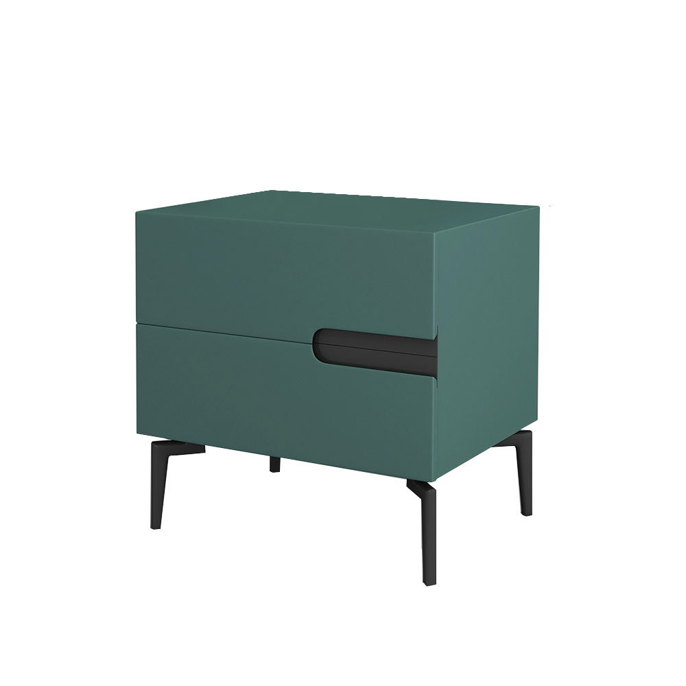 Green PU Leather Uphosltered Nightstand with 2 Drawers Wooden Bedside Table Carbon Steel
