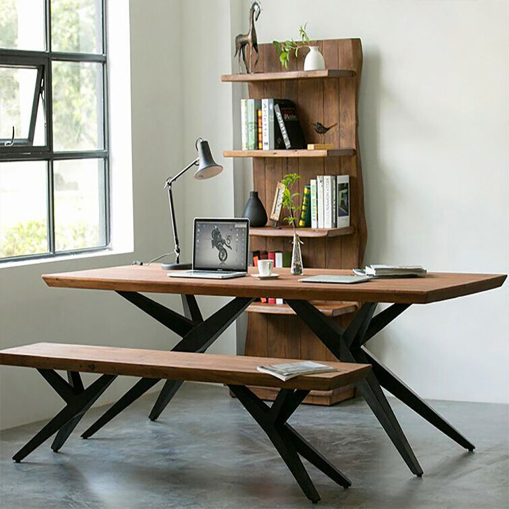 

63" Industrial Large Computer Desk Natural Pine Wood Office Desk Writing Desk