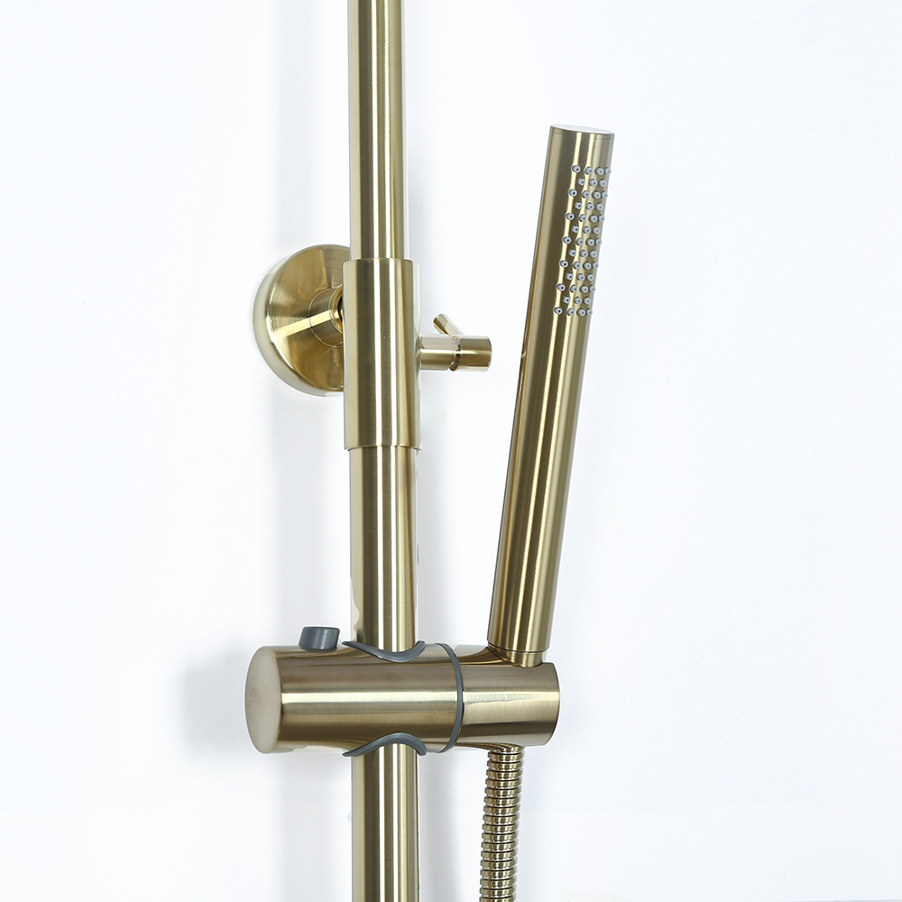 Brushed Gold Exposed Rainfall Shower Mixer with Handshower & Bath Filler Solid Brass