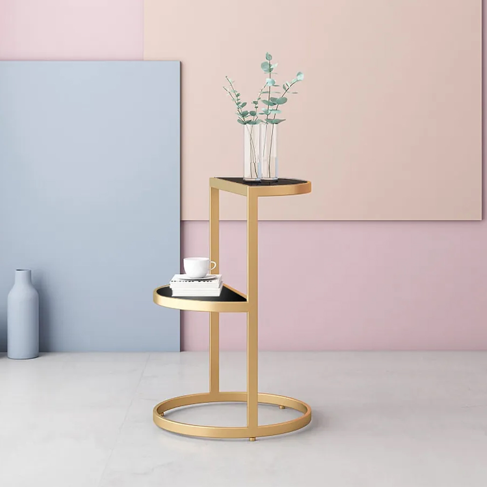 

Gold End Table 2-Tier Side Table Stone Top