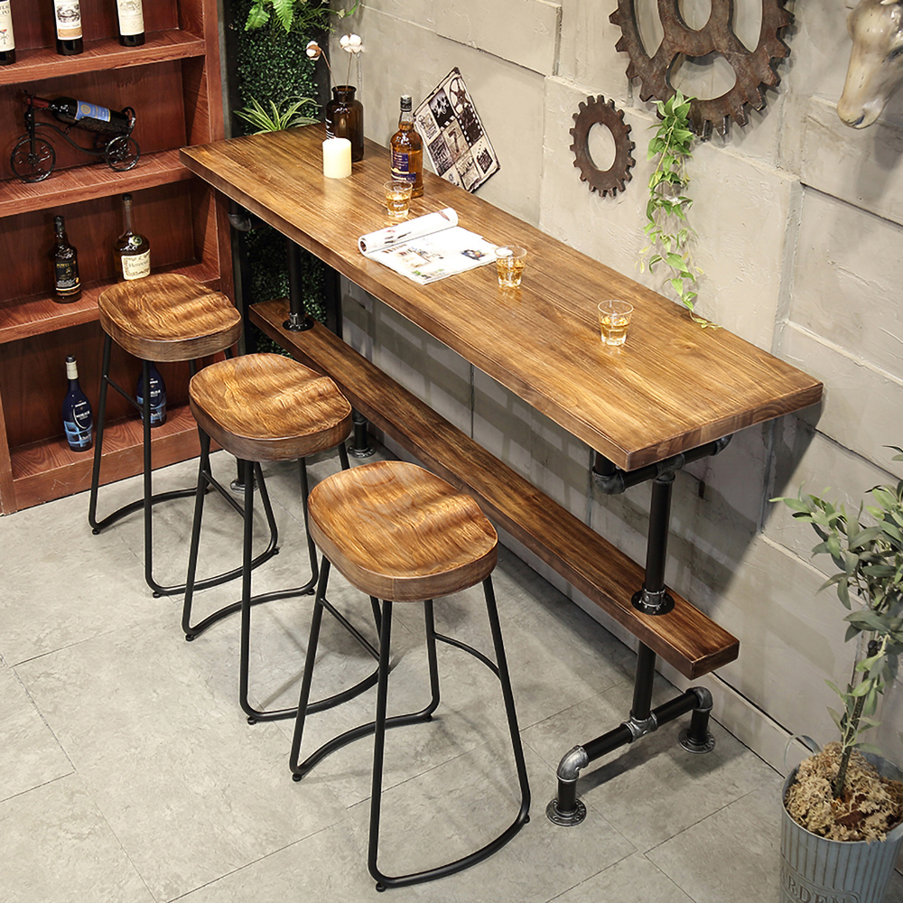 63" Industrial Natural 5 Piece Bar Table Set with Shelf