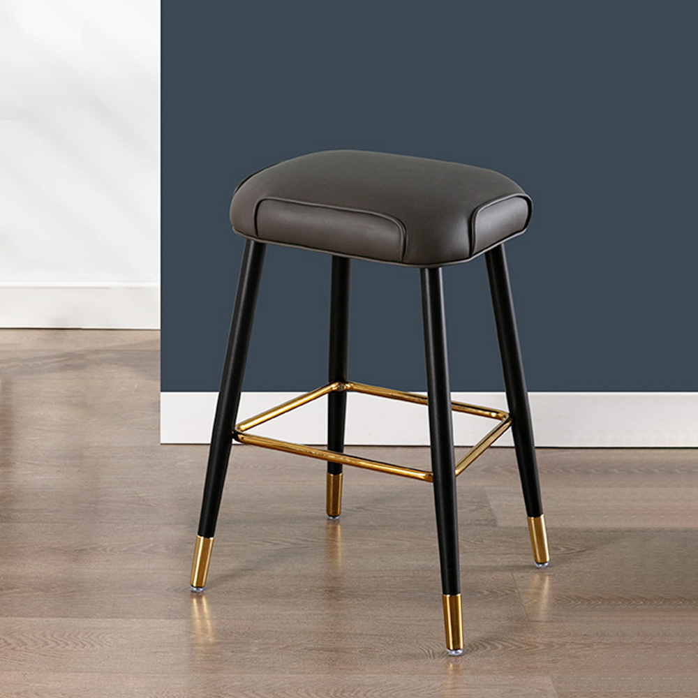 

Gray Modern Ottoman Upholstered PU Leather Stool Metal in Black & Gold