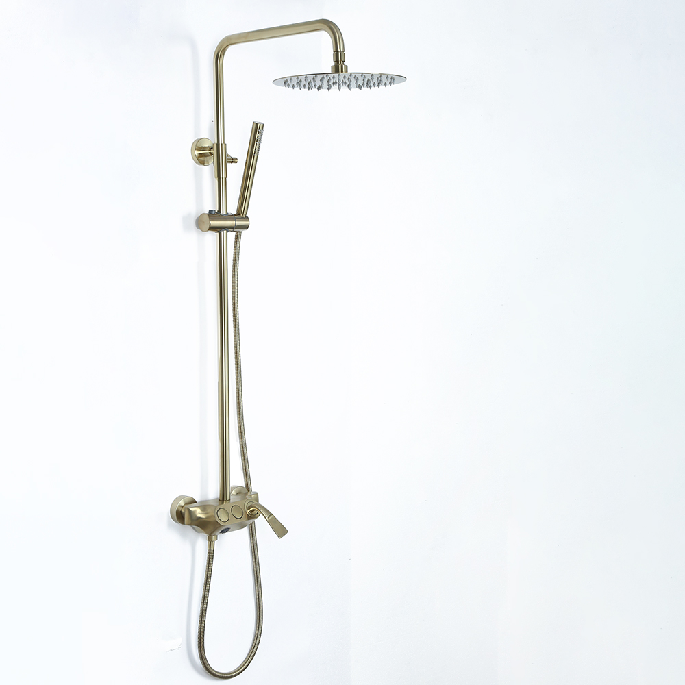 Brushed Gold Exposed Rainfall Shower Fixture with Handshower & Tub Filler Solid Brass
