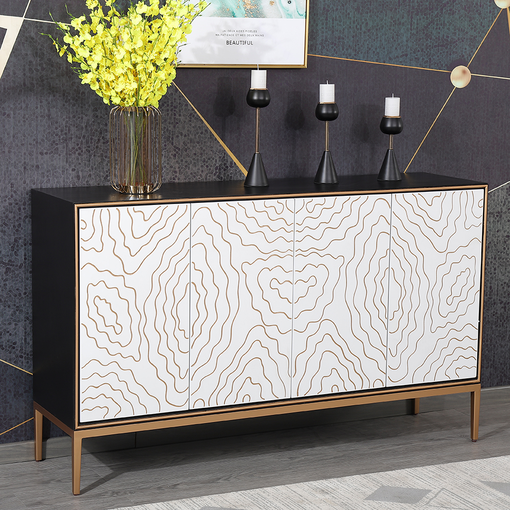 

Black & White Buffet 59" Rectangular Sideboard 4 Doors & Shelves