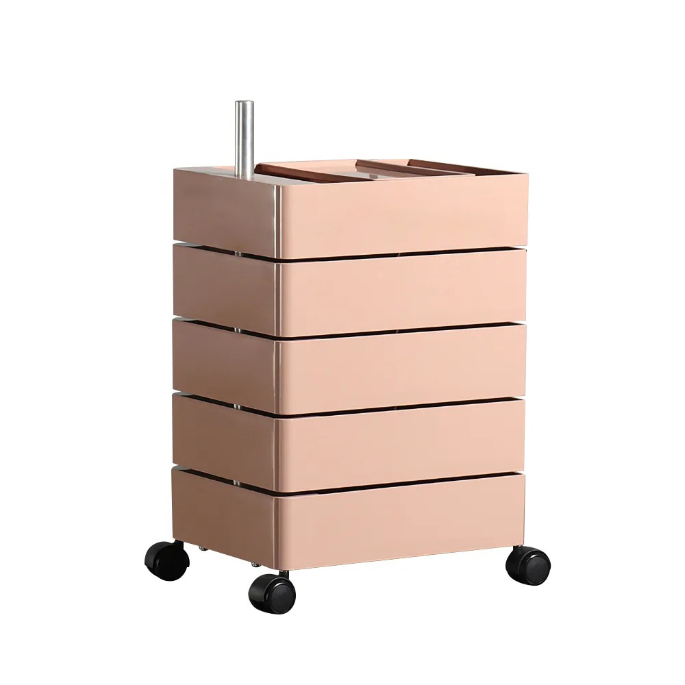 Modern Swivel Nightstand 360 Degree Rotating Multilayer Movable Bedside Table with 5 Drawers in