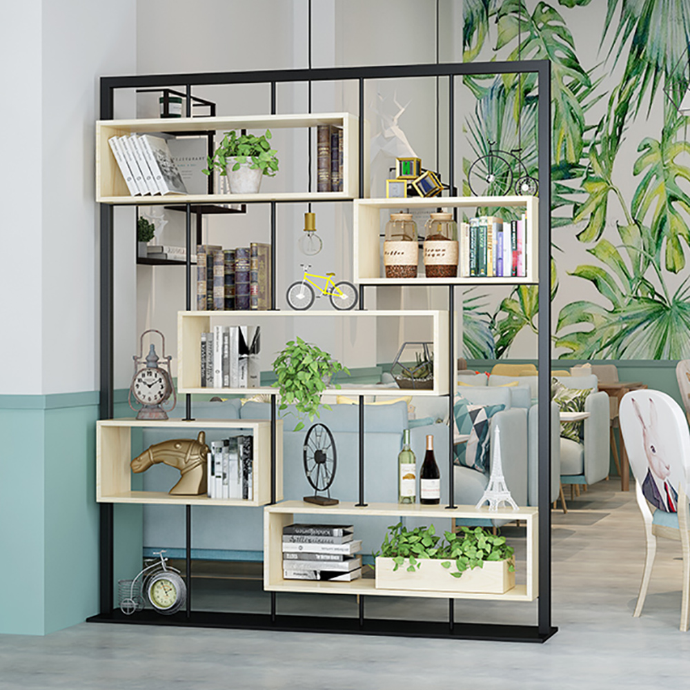 Modern Freestanding 5-Tier Bookshelf in Metal & Solid Wood-Homary