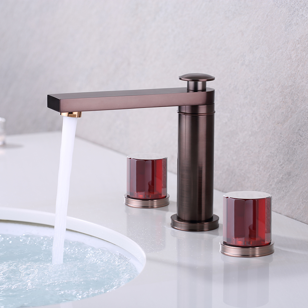 

Bronze Bathroom Widespread Sink Faucet Double Glass Handle Solid Brass