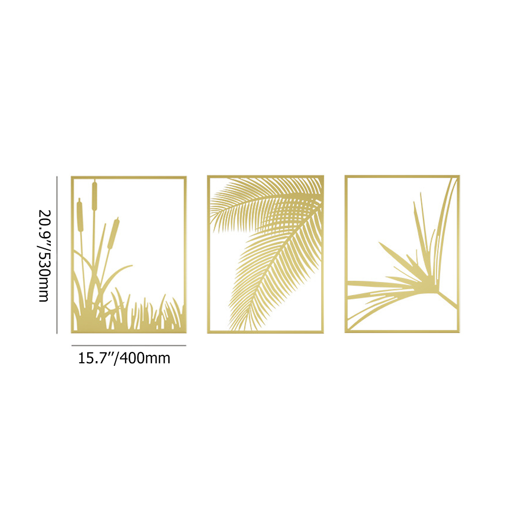 3 Pieces Modern Gold Metal Wall Decor Plant Art with Rectangle Frame