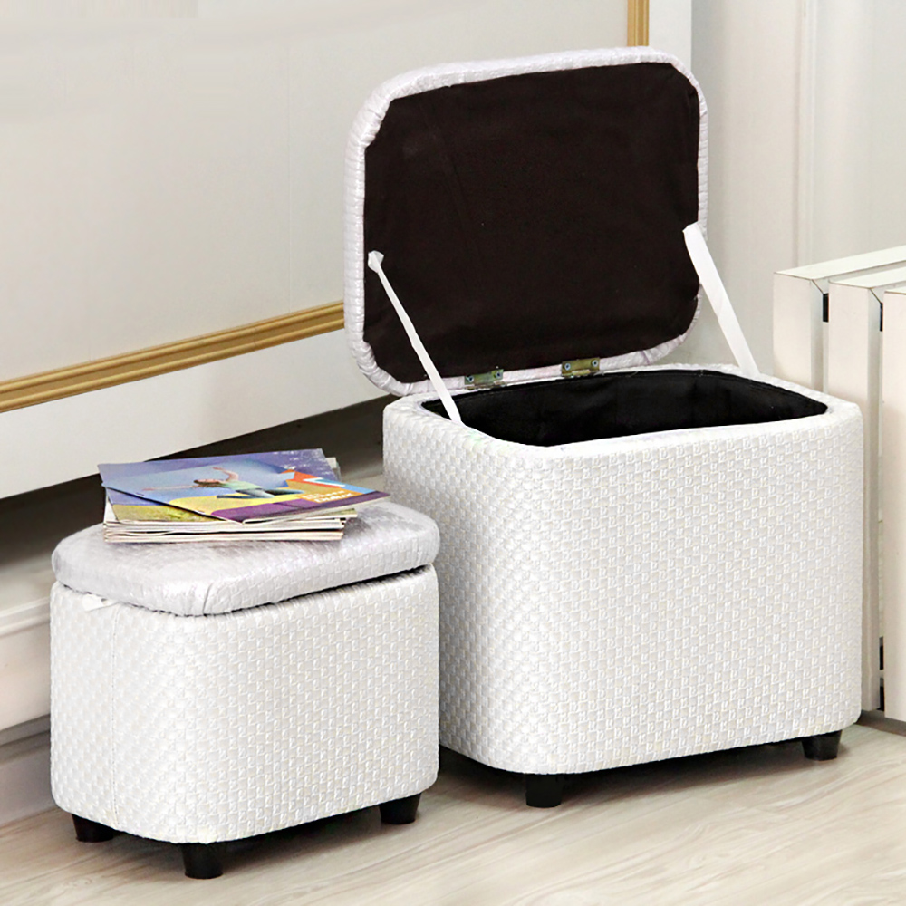 

Set of 2 White PU Leather Storage Ottoman Stool