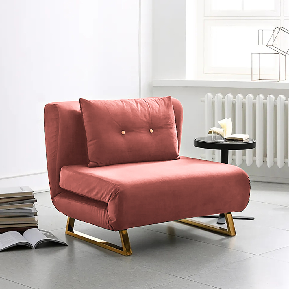 Pink 37.4" Full Sleeper Sofa Upholstered Velvet Convertible Sofa Bed
