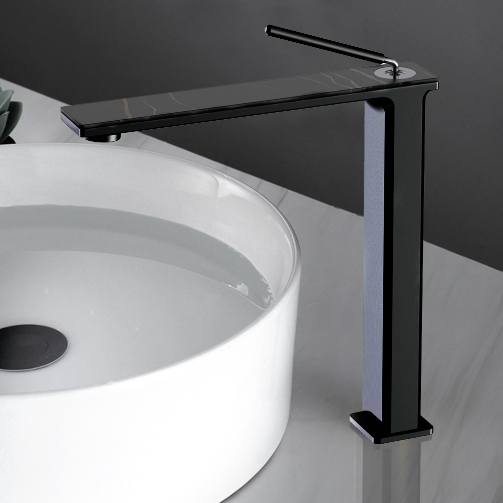 

Matte Black Single Handle Bathroom Vessel Faucet 1-Hole Solid Brass