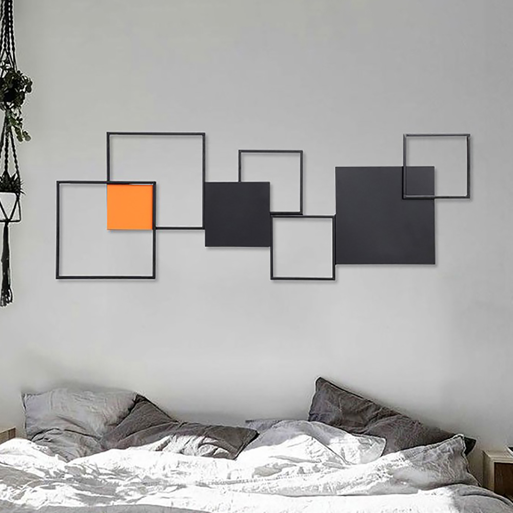 Geometric Rectangle Black & Orange Overlapping Metal Wall Decor