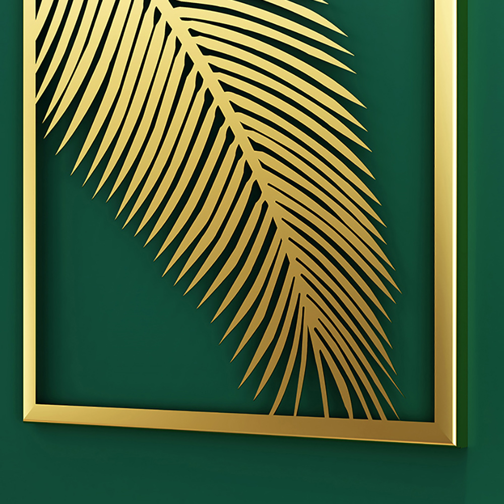3 Pieces Modern Gold Metal Wall Decor Plant Art with Rectangular Frame