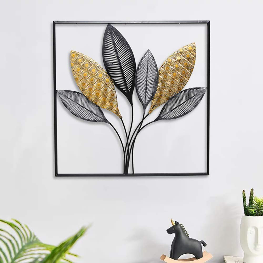 

Light Luxury Hollow-Out Plant Metal Wall Decor Nordic Home Art Gold & Black