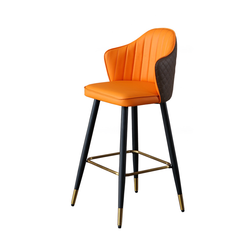 Tabouret de bar moderne Orange Chaise rembourrée en cuir PU