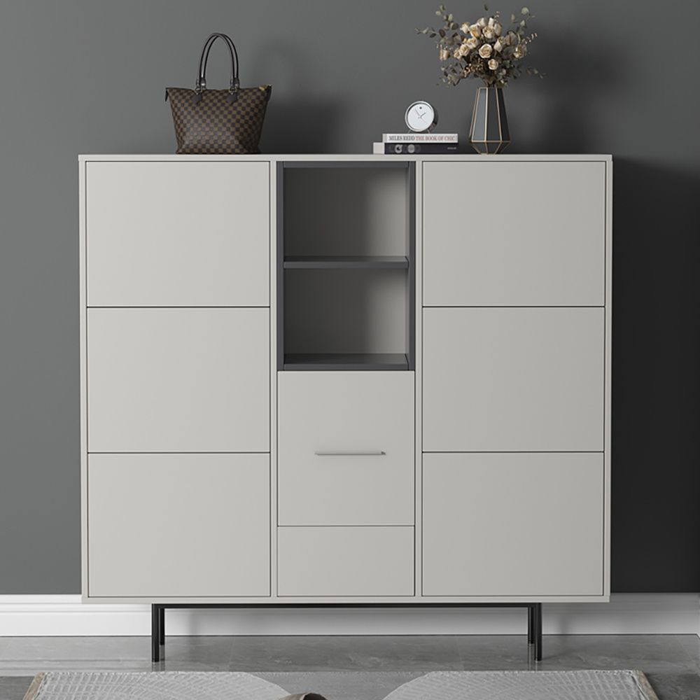 Image of 55.1" Nordic Light Gray Shoe Cabinet Rectangle with Turnover Doors in Large
