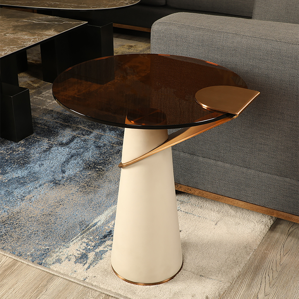 

19.7" Dia Contemporary Round Side Table Tempered Glass End Table
