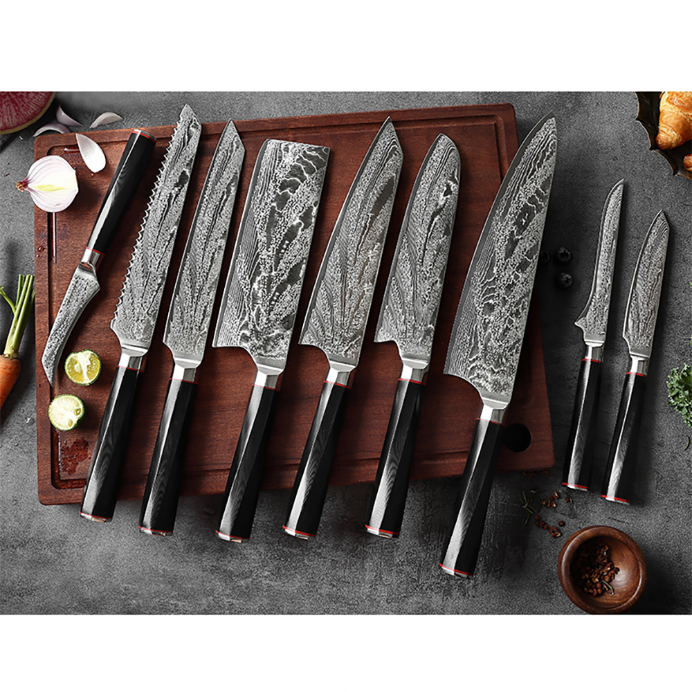 

9 Pieces of Damascus Steel Knife Block Set with Knife Storage