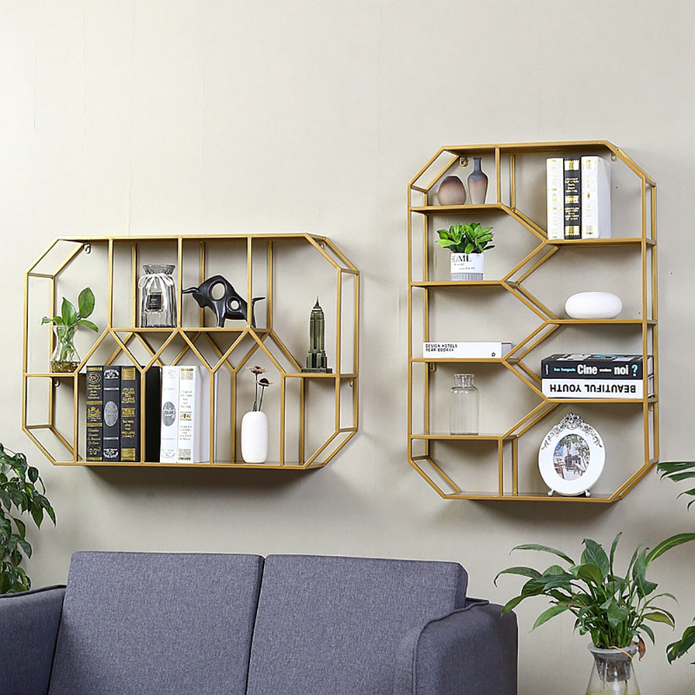 

Nordic Golden Geometric Wall Mounted Shelves Metal Floating Bookshelf