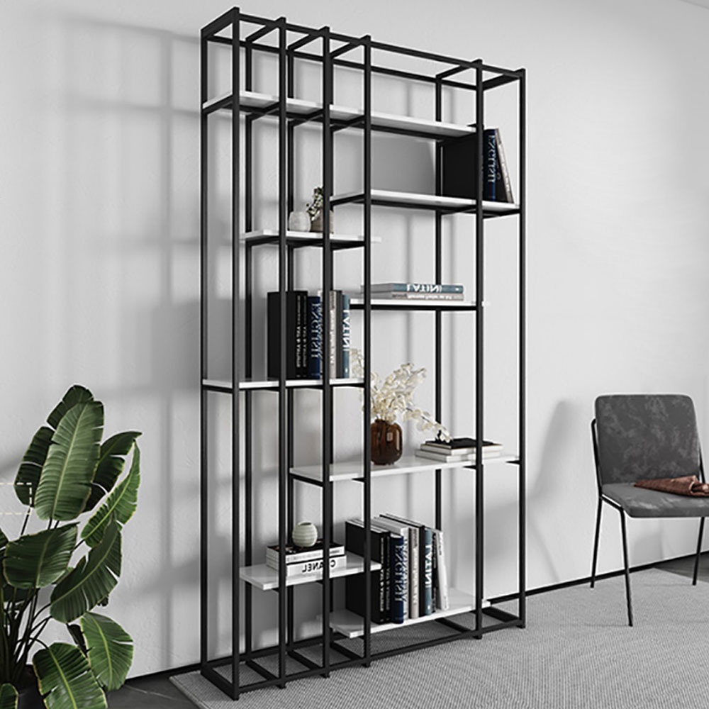 

Minimalistic 8-Tiered Bookshelf Freestanding Display Shelf in White&Black