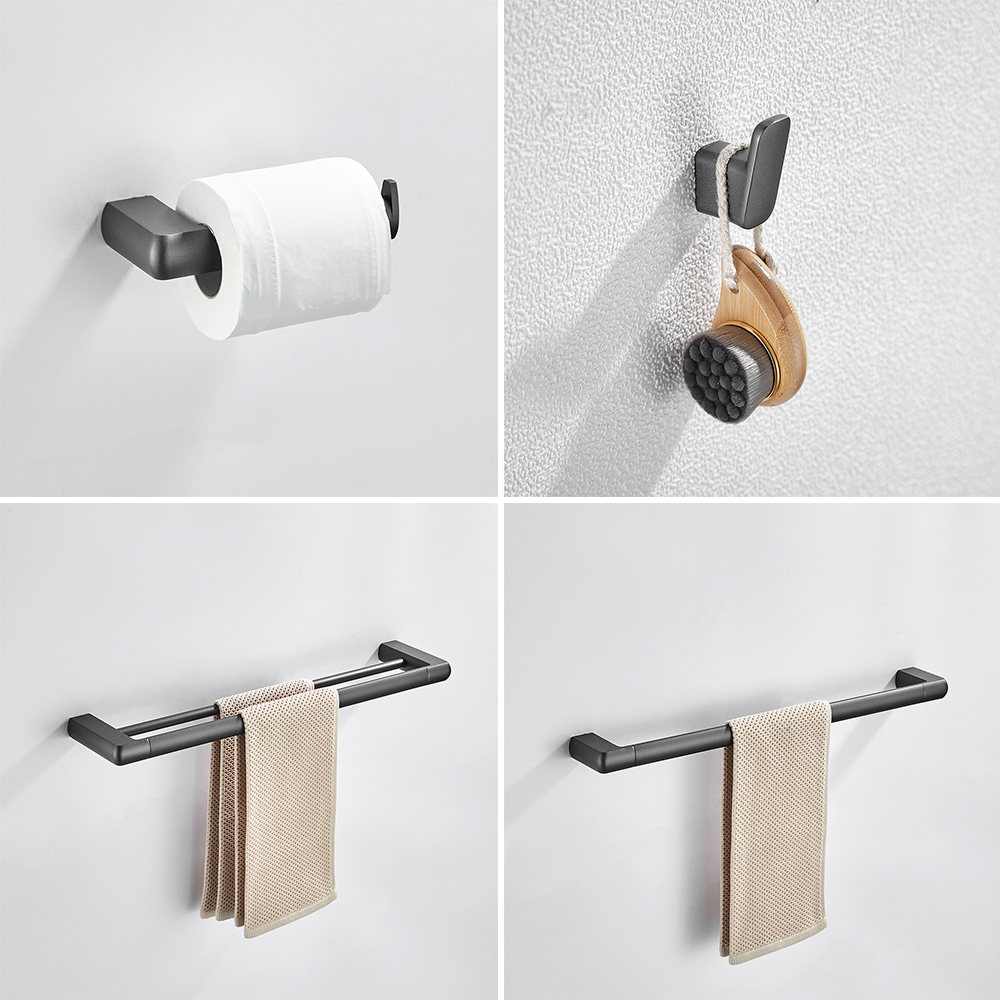 4-piece Metal Bathroom Hardware Set Towel Bars Paper Holder And Robe In Gunmetal Gray
