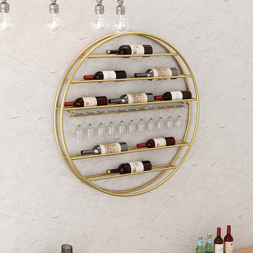 Moderner Weinständer aus Metall, Gold, rund, Wandmontage, Glasständer