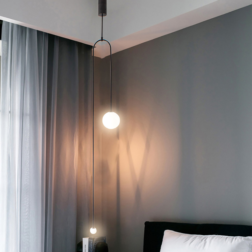 Modern Pendant Light Glass Globe 2-Light U-Shaped in Black for Living Room and Bedroom