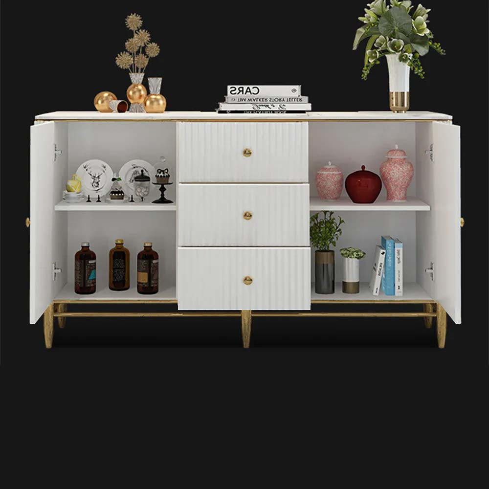 Modern Sideboard Buffet Faux Marble Top with Doors & Shelves & Drawers in Large