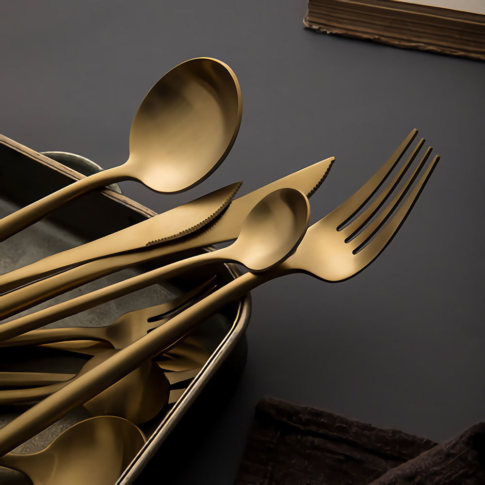 Image of 60-Pieces Stainless Steel Flatware Set in Brushed Gold, Service for 12