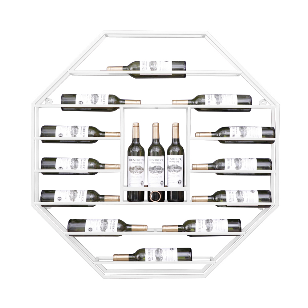 Industrial White Octagonal Wall Mounted Wine Rack Wine Shelf in Steel