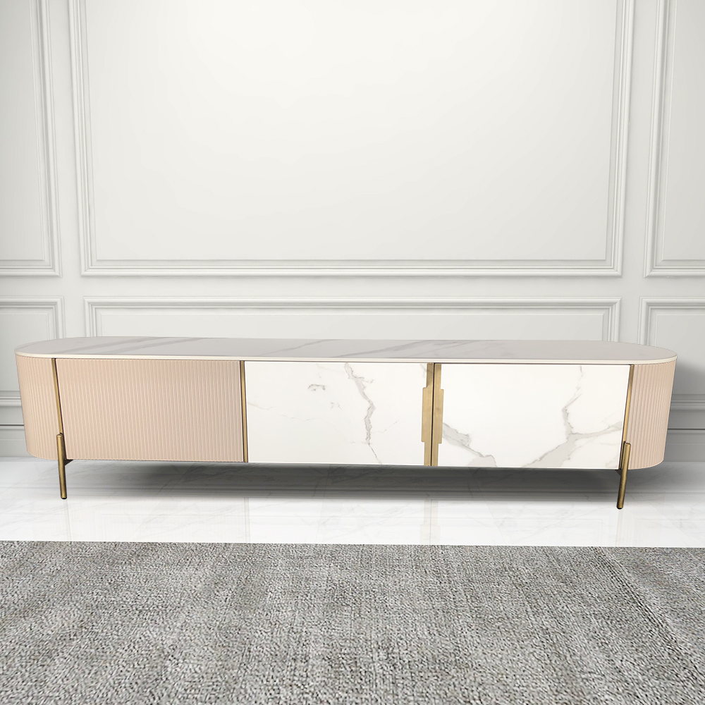 

Marble and Stainless Steel TV Stand with 4 Doors