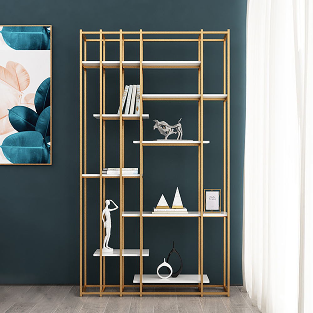 

Minimalistic 8-Tiered Bookshelf Freestanding Display Shelf in White&Gold