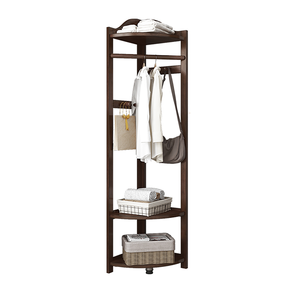 Retro Standing Corner Clothes Rack in Rubber Wood