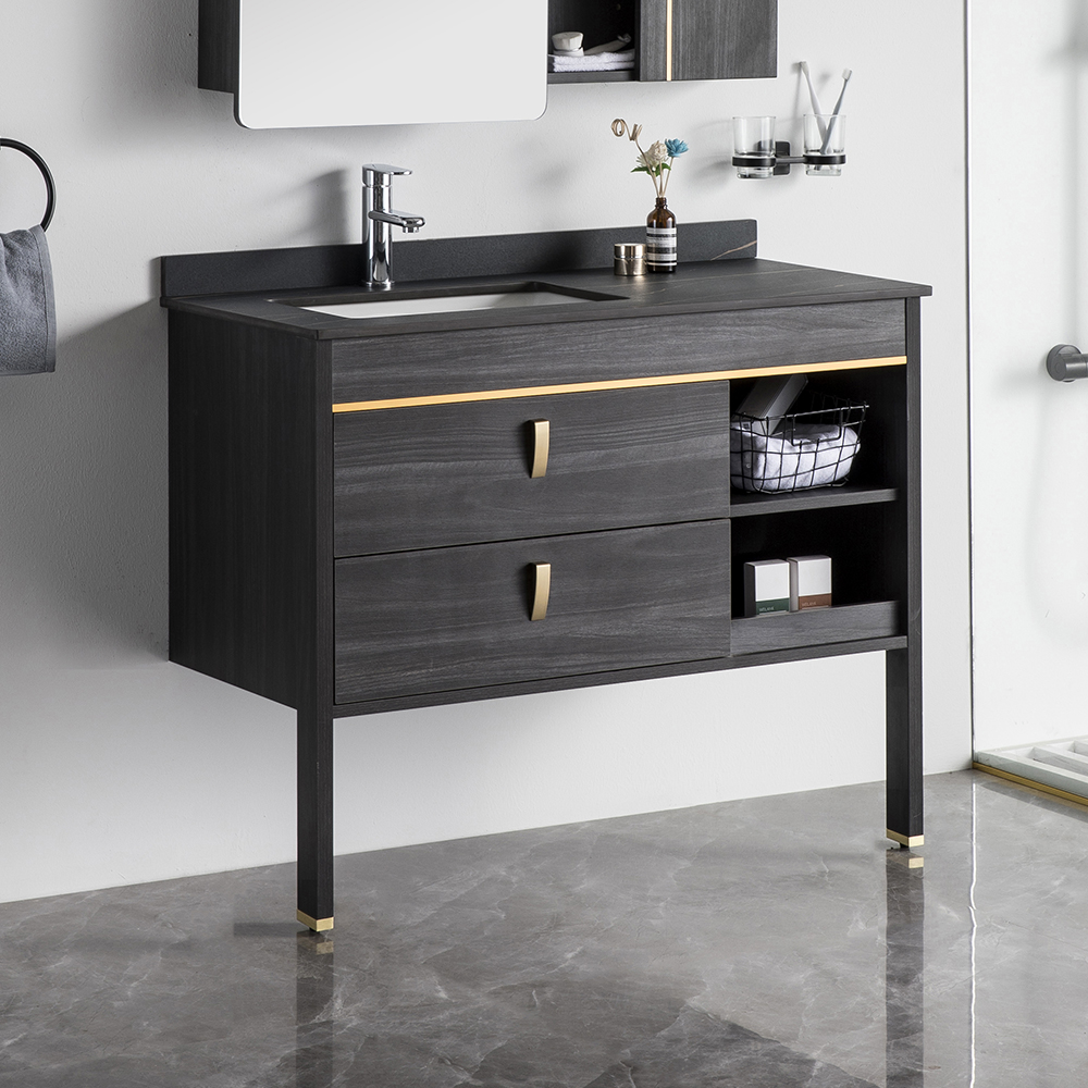 

Free-Standing Black Bathroom Vanity Wall-Mounted Vanity Stone Top Ceramics Undermount