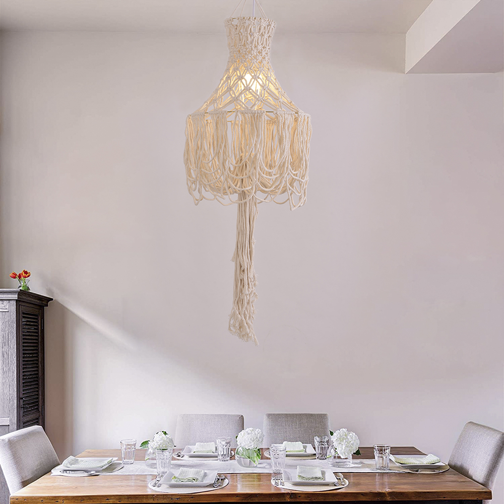 

Bohemian Macrame Light White Pendant Light 1-Light in Large