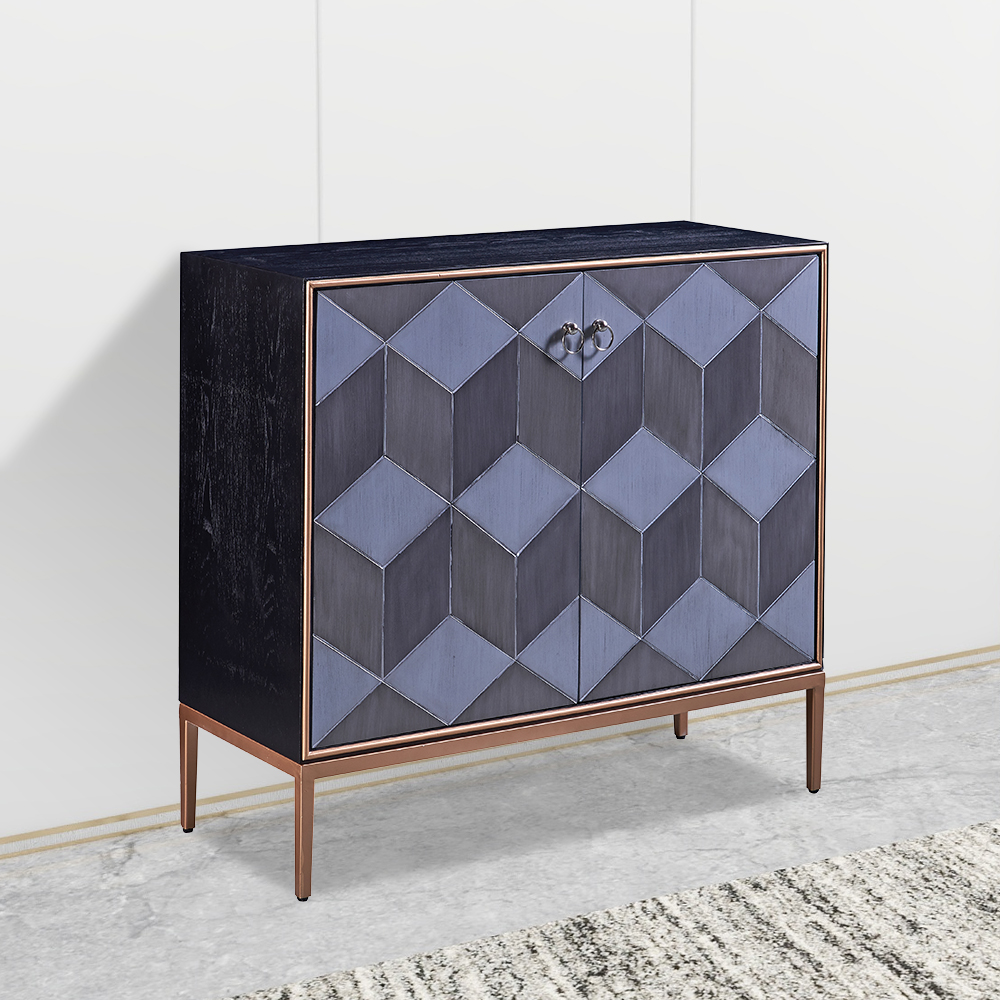 

Italian Gray Display Cabinet Cubic Outlined Cabinet 2 Doors 4 Adjustable Shelves