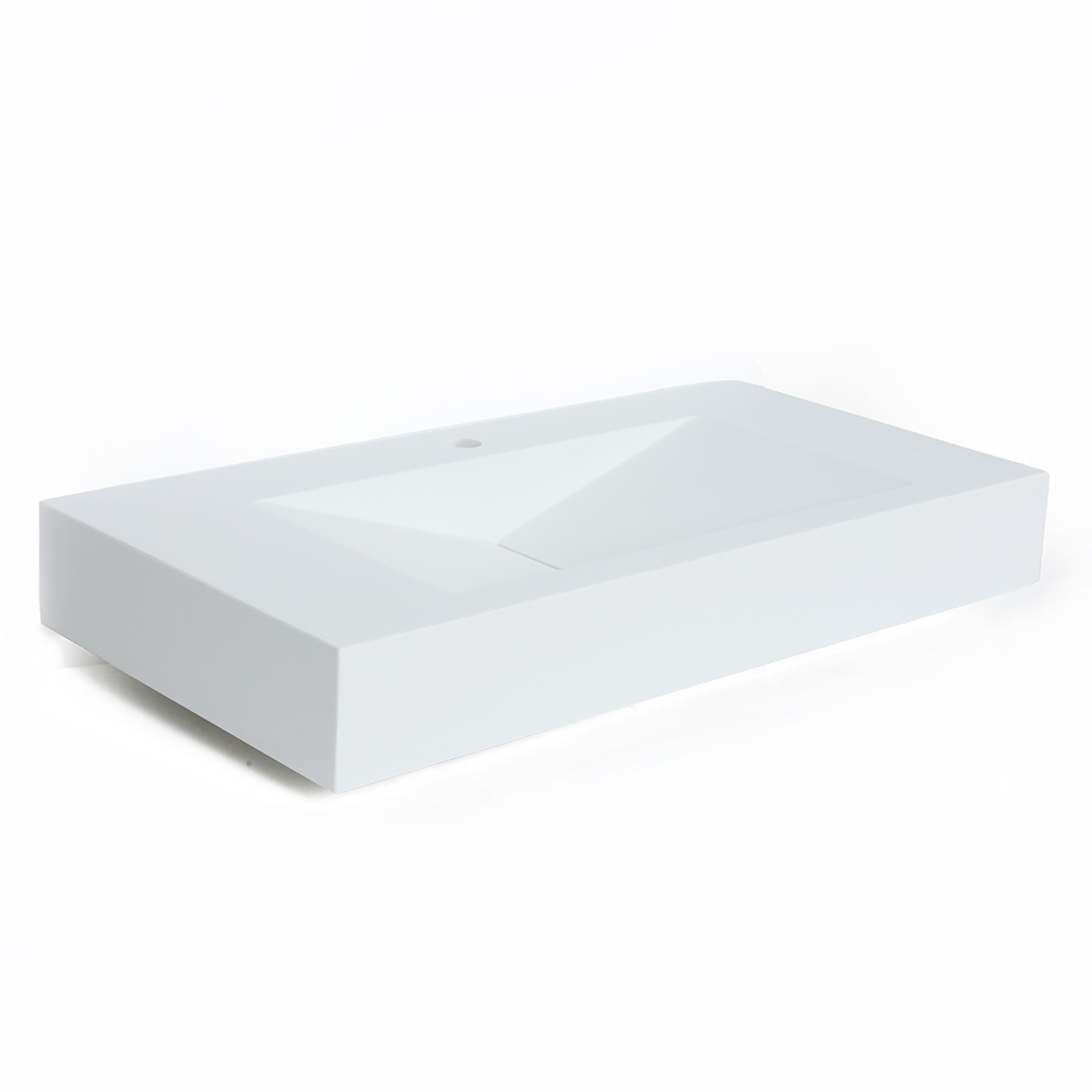 Matte White WallMount Floating Sink Solid Surface Stone Resin Bathroom