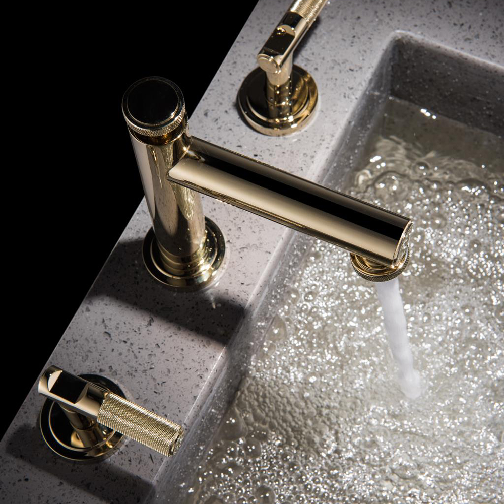 

Gold Bathroom Widespread Sink Faucet Double Handle Solid Brass