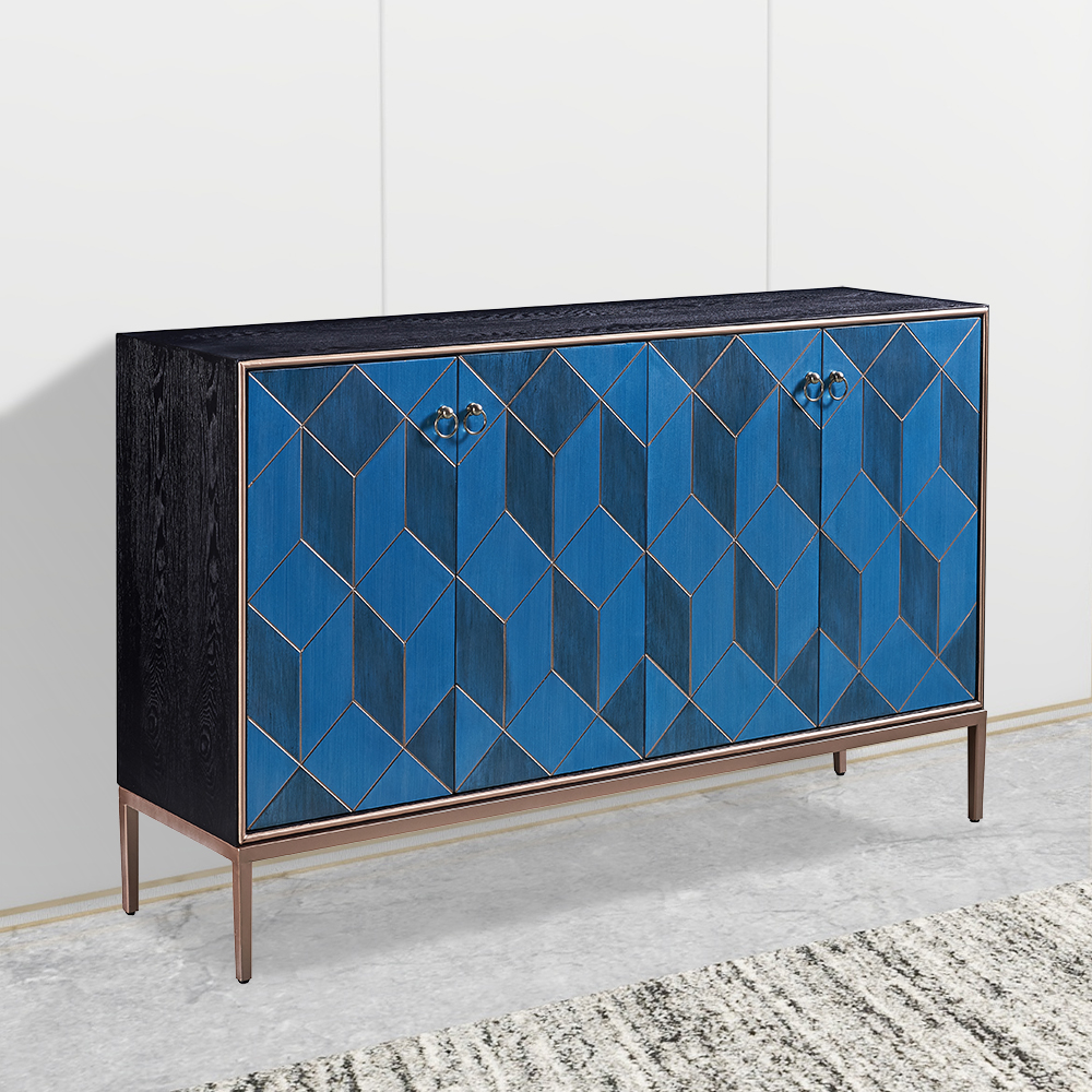 

Italian Blue Buffet Cubic Outlined Sideboard 4 Doors 4 Shelves