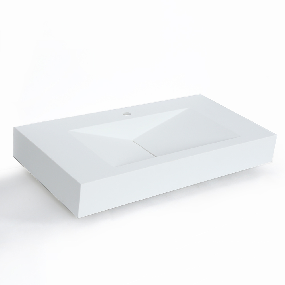 Matte White WallMount Floating Sink Solid Surface Stone Resin Bathroom