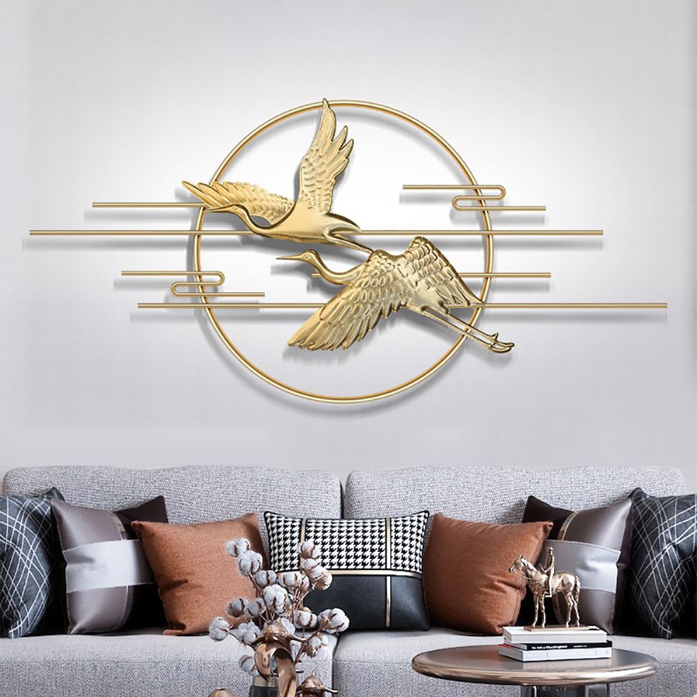 

Luxury 3D Wall Decor Gold Circle Flying Birds Sofa Background Artwork