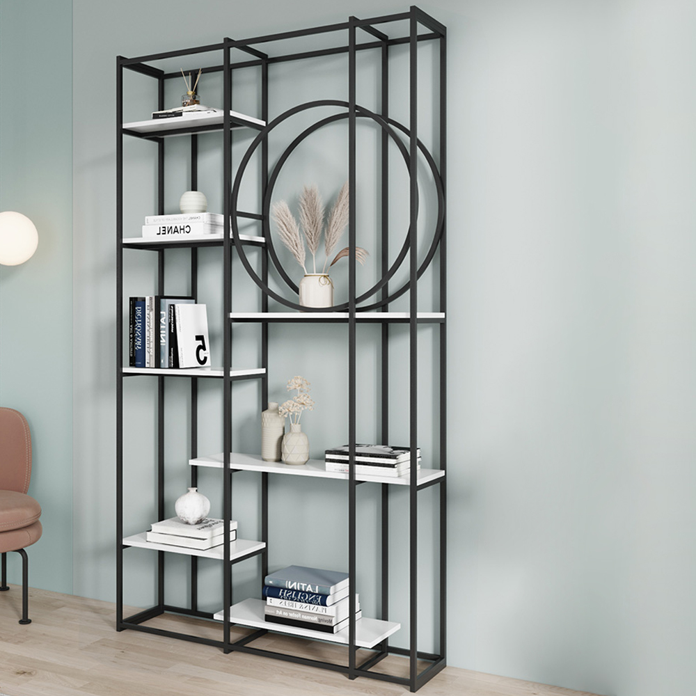 

Modern 7-Tier Rectangle Freestanding Geometric Bookshelf in Black & White, White & black