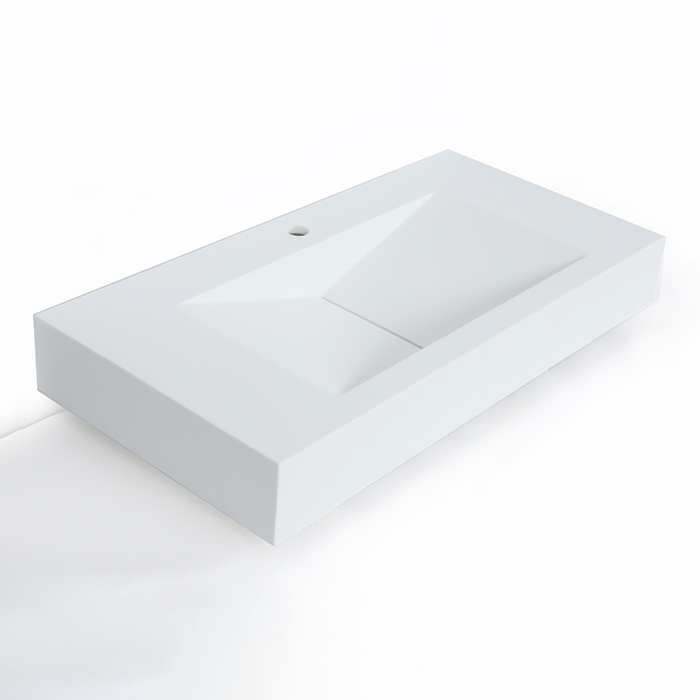 Matte White WallMount Floating Sink Solid Surface Stone Resin Bathroom